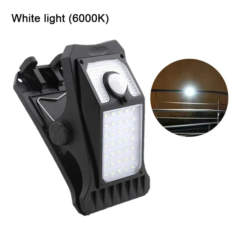 Solar LED Street Light Outdoor Clip-on Motion Sensing Light IP65 Waterproof Camping Light for Fence Deck Wall Camping Tent Patio