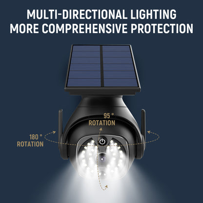 Solar street lamp with motion sensor providing bright outdoor security lighting for residential homes