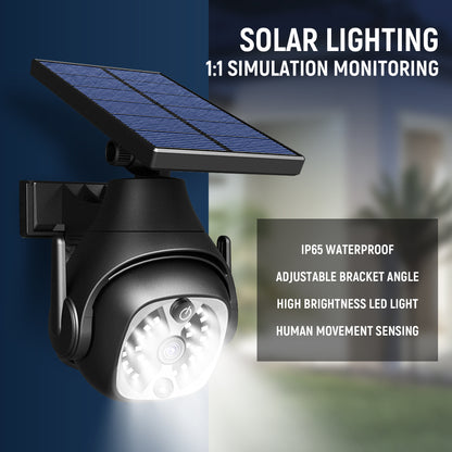 Solar powered solar street lamp installed on garden wall providing bright outdoor illumination