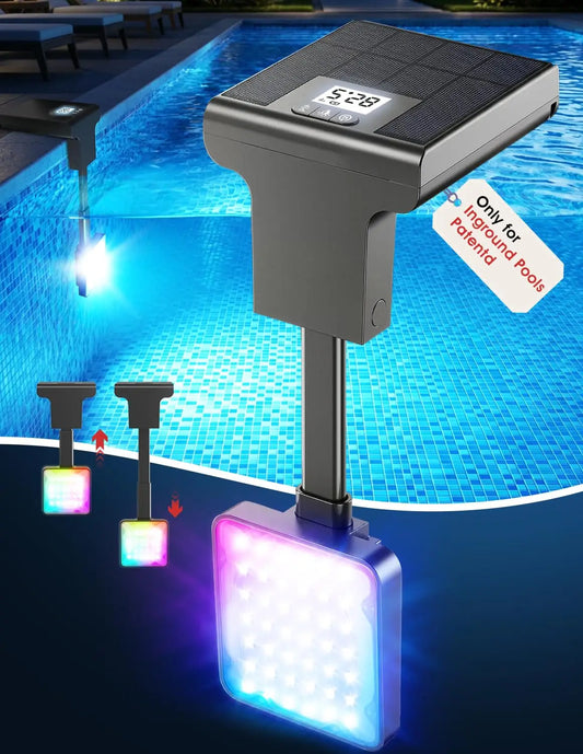 Solar Pool Lights for Inground Pools,Upgraded Solar Lights with LCD Pool Thermometer, Underwater Submersible Led Light for Pool