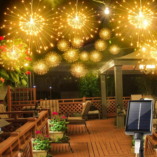 1PC Hanging Solar Firework Lights, 480LED Starburst Lights, Outdoor Waterproof String Lights, 8Modes,Christmas Halloween Decor