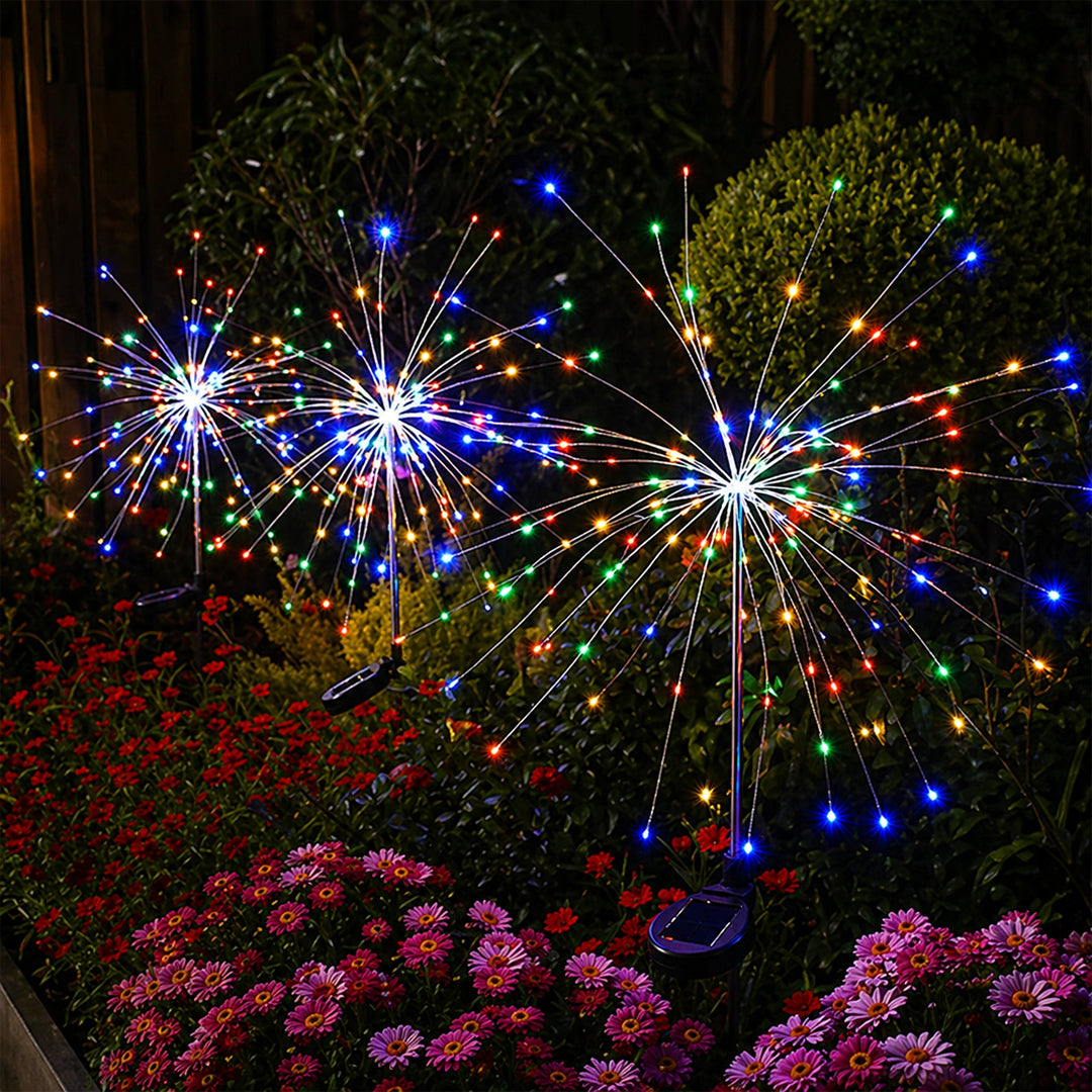 Outdoor solar garden lights with starburst design and multiple lighting modes
