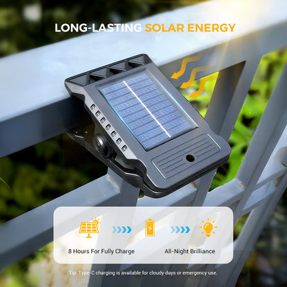 Solar LED glow lights lighting up a garden pathway after dark