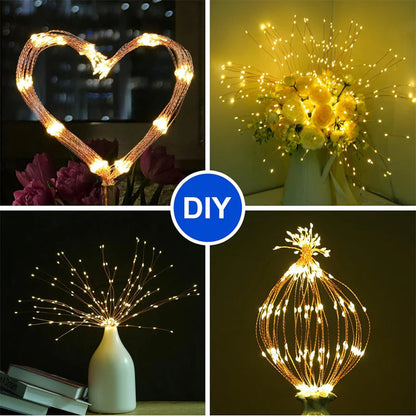 Firework style starburst lights creating a magical atmosphere in a garden