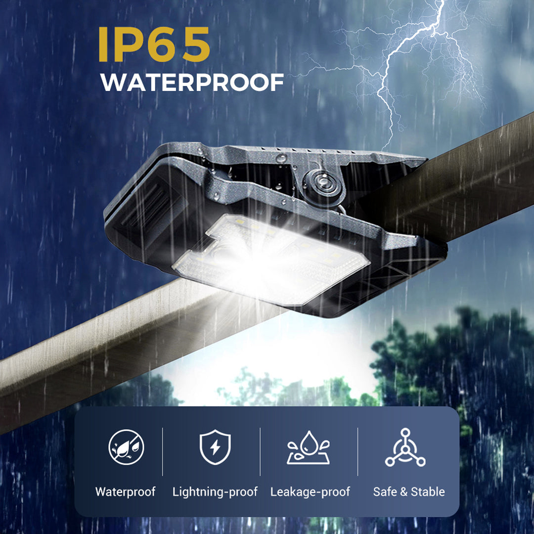 Waterproof LED glow light illuminating a backyard with motion activated lighting